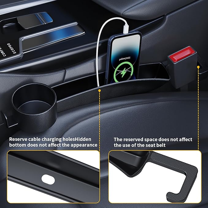 Car Seat Seat Filler 2-Piece Set to Fill The Void Between Seat Seat Blocker to Prevent Items from Drop, 4-in-1 Multifunctional Water Cup Holder Hook Large Capacity Storage Universal SUV Sedan Truck