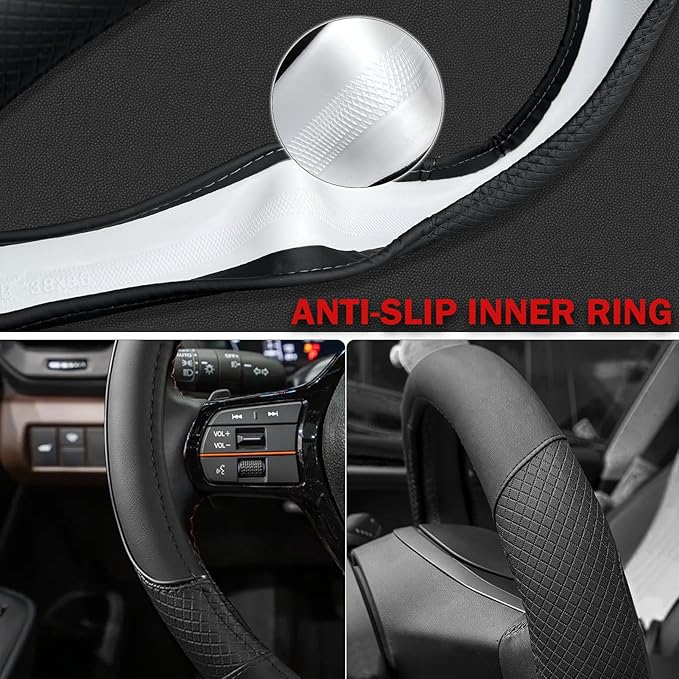 ANMOSVO Steering Wheel Cover for Honda Civic Accord CRV HR-V Pilot Passport Odyssey - Microfiber Leather & Anti-Slip Safety Design 14.5-15 Inch Custom Fit (Black-Standard Size)