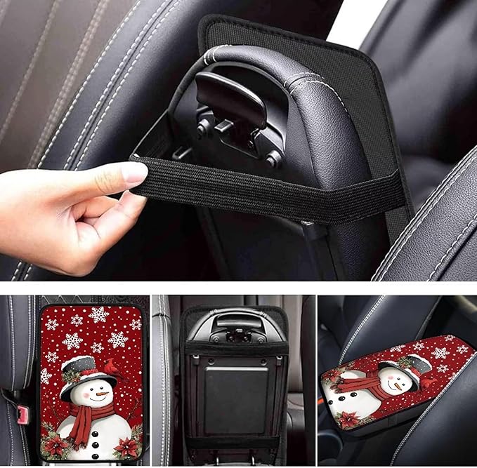 Cute Snowman Arm Rest Cover Car Protect from Pet Claws Car Center Console Cover Easy to Install Auto Console Armrest Cover Universal Fit for Auto Truck Van SUV