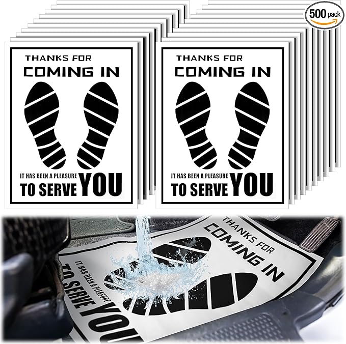 Frienda 500 Pcs Waterproof Paper Car Floor Mats Disposable Floor Pads Covered Plastic Film Automotive Foot Mat for Vehicle Supplies(White,22 x 17 Inch)