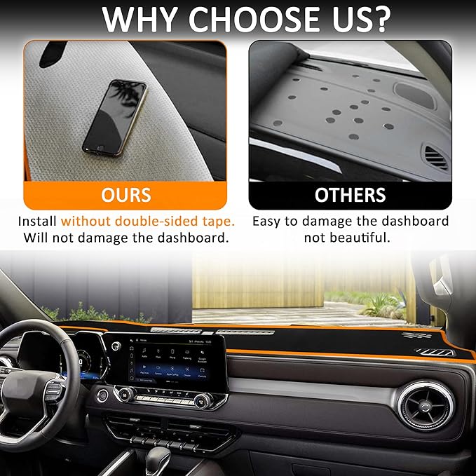 Dash Cover for Chevy Colorado/Gmc Canyon 2023 2024 2025 2026 Dashboard Cover Mat Center Console Non-Slip No Glare Protector Mat Pad Sunshade Interior Accessories for Chevylot Colorado, Orange Trim