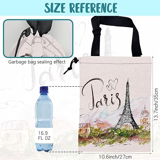 KXWQTRDD Car Garbage Bag Eiffel Tower Paris Drawstring Car Trash Bag Hanging for Back Seat with Adjustable Buckle Canvas Vehicle Trash Can Easy-to-Install