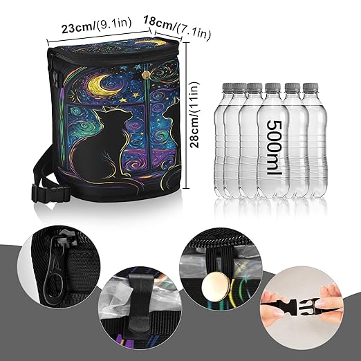 MNSRUU Car Trash Can with Lid, Two Black Cats in A Window Car Trash Bag Hanging Organizers and Storage for Front Back Seat, Leak-Proof Trash Bin
