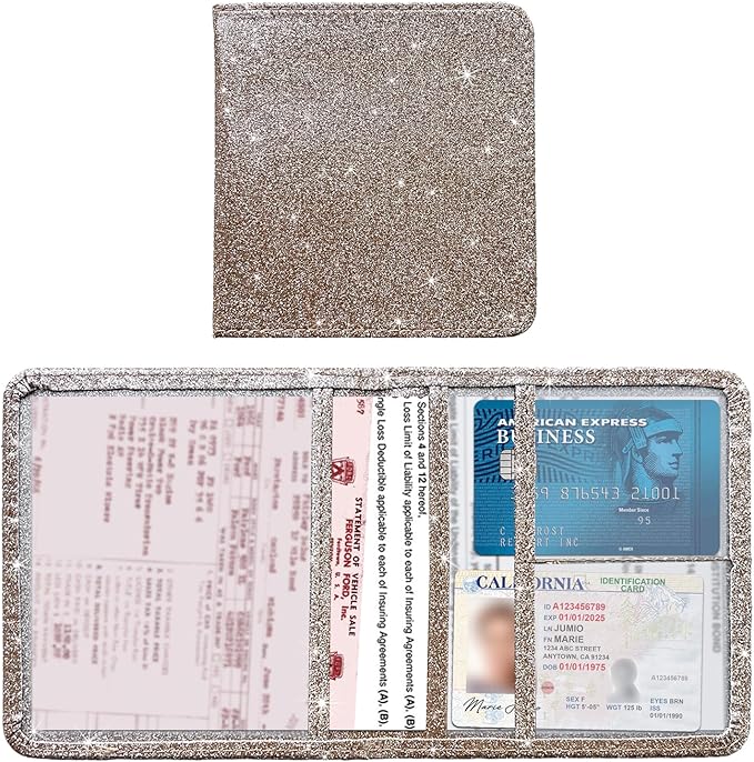 Kewucn Car Registration and Insurance Holder, Leather Auto Glove Box Organizer, Vehicle Compartment Accessories Case for Cards, Driver License & Essential Documents