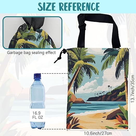 KXWQTRDD Car Garbage Bag Tropical Beach Palm Trees Drawstring Car Trash Bag Hanging for Back Seat with Adjustable Buckle Canvas Vehicle Trash Can Easy-to-Install