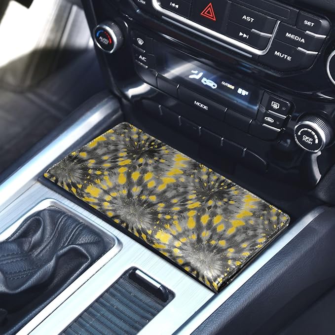 ALAZA Yellow Grey Tie Dye Car Registration and Insurance Card Holder Vehicle Glove Box Car Organizer Driver License Documents Holder Waller Case Organizers