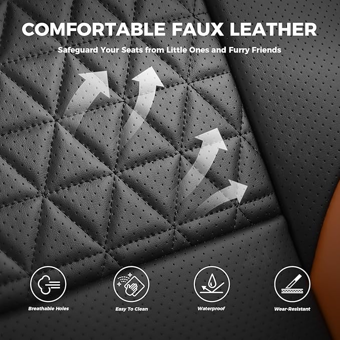 FEINEPRO Brown and Black Car Seat Covers Only Front 2pc - Breathable Faux Leather Universal Seat Covers for Cars, Automotive Protector Fit for Most Sedan SUV Pick-up Truck