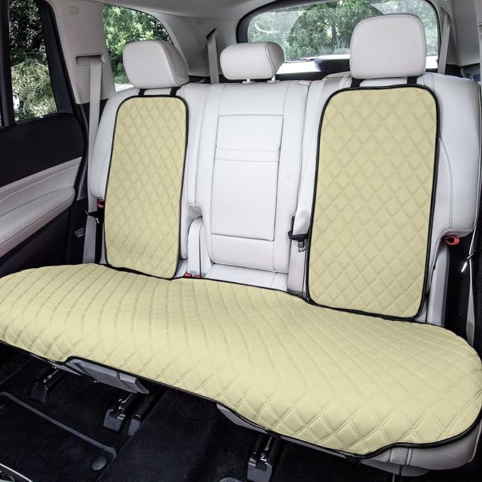 FH Group Car Seat Cushion Neosupreme Automotive Seat Cushions - Universal Fit, Rear Car Seat Cushion, Car Seat Cushions With Non-Slip Silicone Backing for SUV, Sedan, Van Rear Set Beige