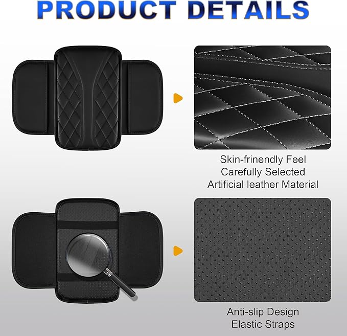 Car Center Console Cover Fit for Subaru Forester Leather Car Armrest Cover Cushion with 2 Pockets(Black)