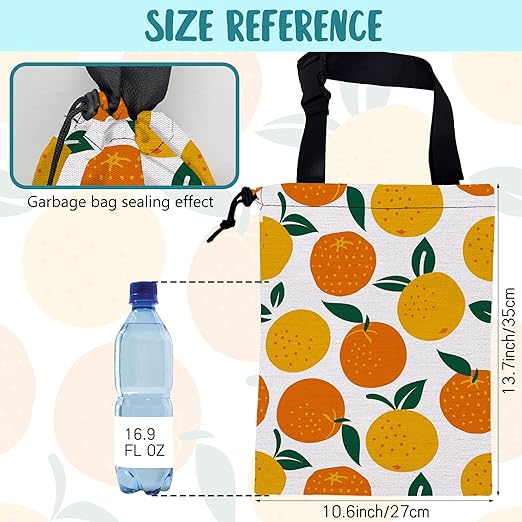 KXWQTRDD Car Garbage Bag Cartoon Oranges Fruits Hanging Canvas Car Trash Bag Waterproof Drawstring Car Back Seat Organizer for Car Back Front Seat Console with Adjustable Buckle