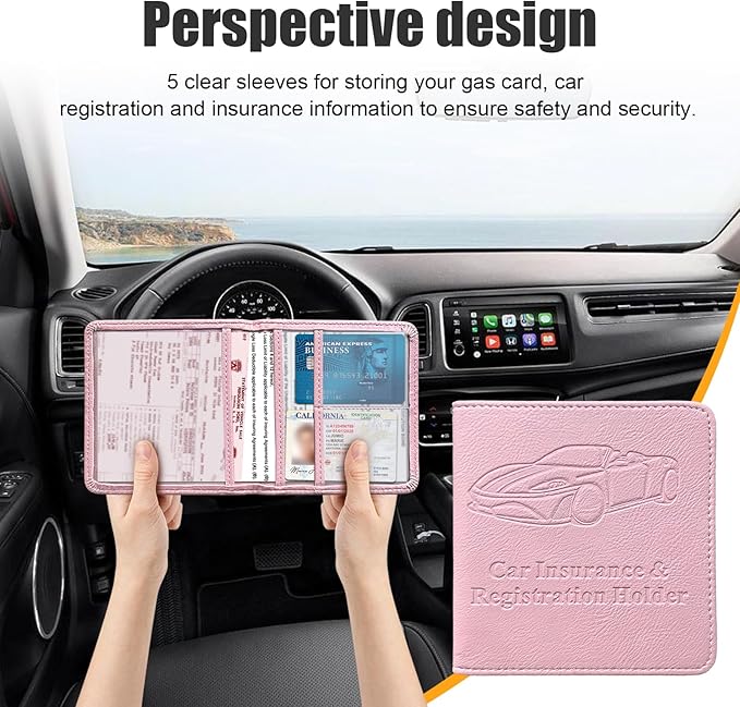 Kewucn Car Registration and Insurance Card Holder, Premium Leather Glove Box Organizer, Magnetic Closure Auto Document Holder for Driver License and Cards, Perfect for Most Cars