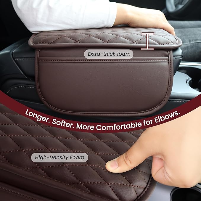 DSCARCovers Upgraded Car Center Console Cover,Microfiber Leather Car Armrest Cover Cushion with 2 Storage Bags,Universal Car Armrest Storage Box Car Interior Accessories for Most Vehicles (Brown)