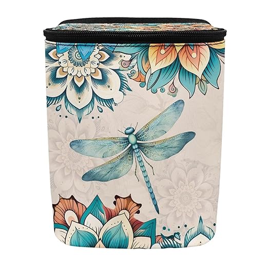 Bohemian Flower Dragonfly Car Trash Bin with Lid,Leak-Proof Car Organizer, Waterproof Car Garbage Can for Vehicle/Home/Office