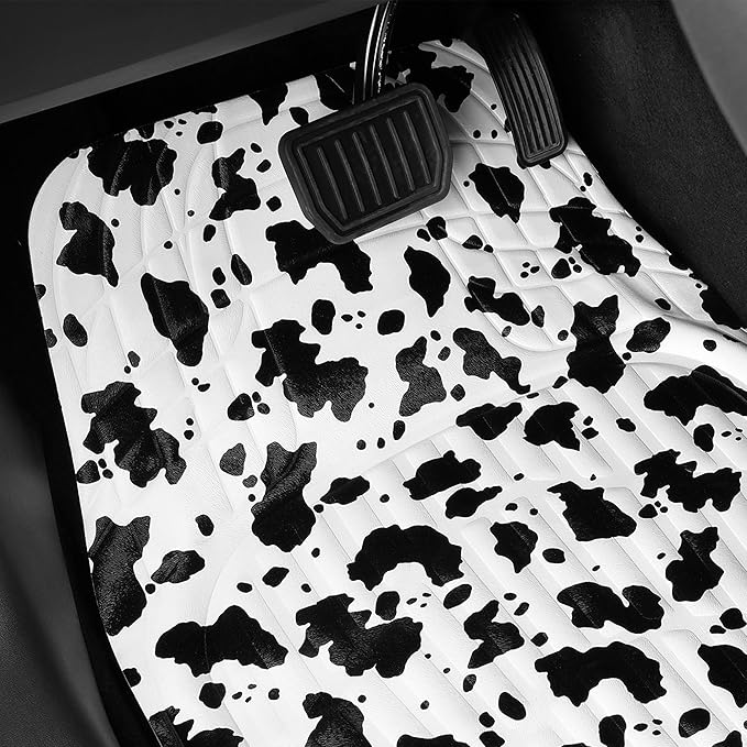 CASS Pass Leather Cow Print Car Floor Mats, 3D Waterproof All Weather, Universal Trim to Fit & Anti-Slip Burr Bottom, Safety & Light Easy Clean Install for SUV Truck Auto Sedan Van (Cow Print)
