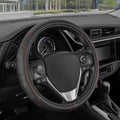 Motor Trend GripDrive Faux Black Leather Steering Wheel Cover for Car Truck Van SUV, Small 14 inch Size, Red Accent Stitched Car Steering Wheel Cover Vehicle & Auto Accessories