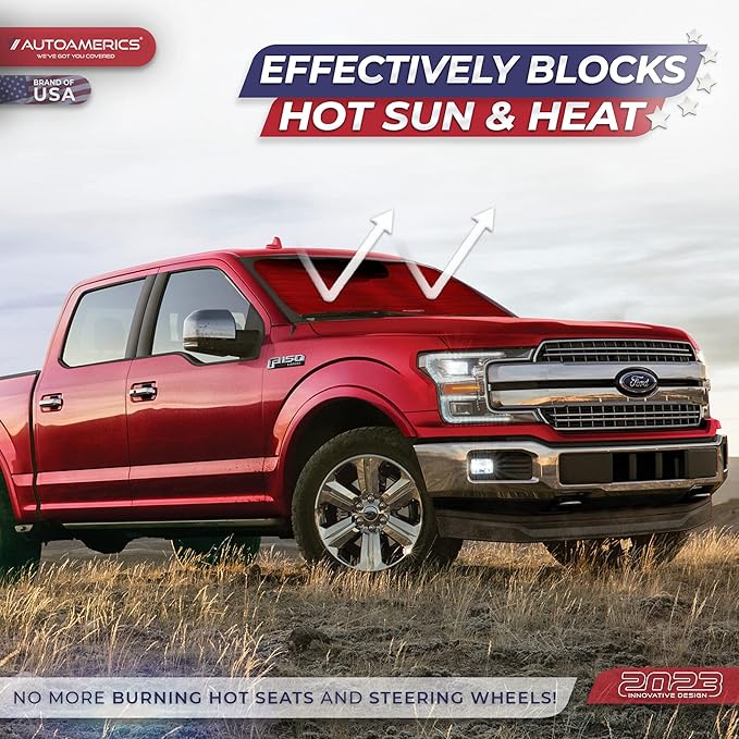 Autoamerics 1-Piece Windshield Sun Shade - Metallic Red Foldable Car Front Window Sunshade for Most Cars SUV Truck Heat Blocker Visor Protector Blocks Max UV Rays and Keeps Your Vehicle Cool - Small