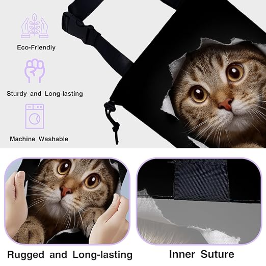 UUCBTAH Car Trash Bag Cat in Black Hole Car Trash Bin Leakproof Waterproof Car Trash Can for Back Seat, Foldable Car Garbage Bag with Adjustable Straps and Drawstring for Car Accessories
