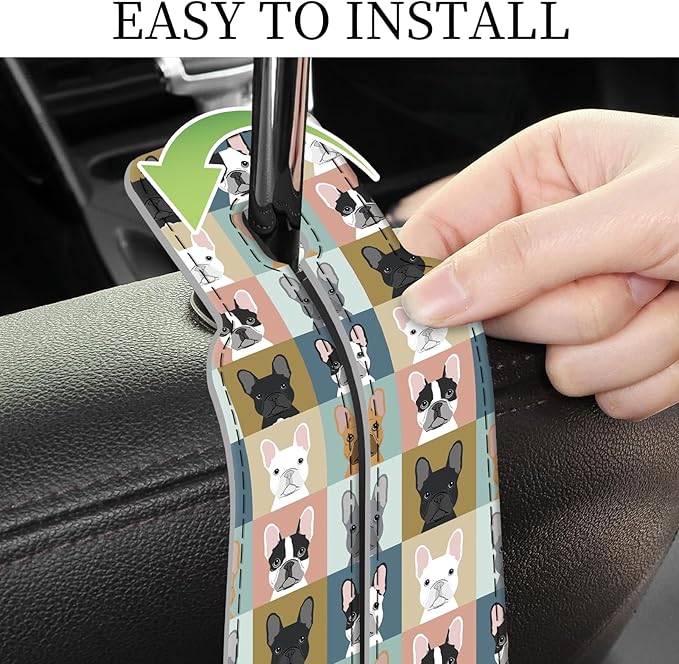 AXRQLSU PU Leather Car Seat Hook, Storage Headrest Hanger, Cute Car Backseat Organizer, Car Hooks for Purses and Bags Dog Faces