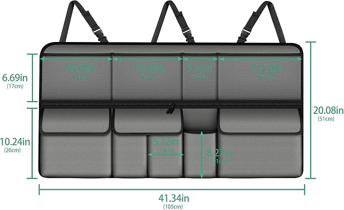 NUWQICD Hanging Car Trunk Organizer Fit For Hyundai Tucson Foldable Large Capacity 41.3x20 inch Backseat Trunk Organizers Storage, Car Accessories Interior, with Multi Pockets Grey