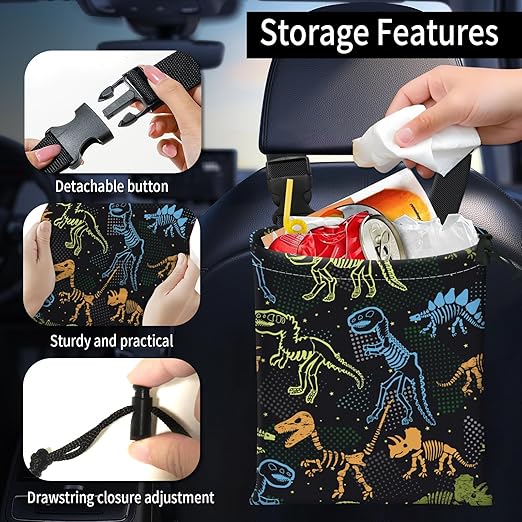 AFYEWKC Car Trash Bag Large Hanging Can for Back of Seat, Cute Waterproof Car Garbage Bag for Vehicle, Travelling, Outdoor Colorful Cartoon Dinosaur