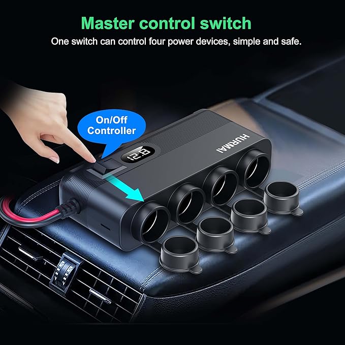 12V Socket Power Outlet, 10FT Cable 24V 216W Multi Port Outlet, 12 Volt Car Cigarette Lighter Adapter USB Charger Cigarette Lighter Socket, Power Supply Car Plug outlet Battery Adapter