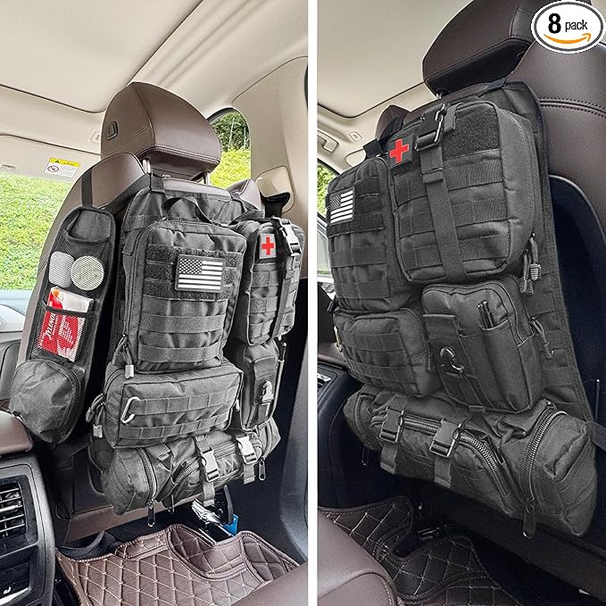 AIAUTOAIEV 7 PACK Tactical Seat back organizer Truck organizer With 6 Detachable Pouches Universal For Car Truck Ford Jeep Military-Grade Heavier Panels With Multi-functional Packs (7 PACK -BLACK)