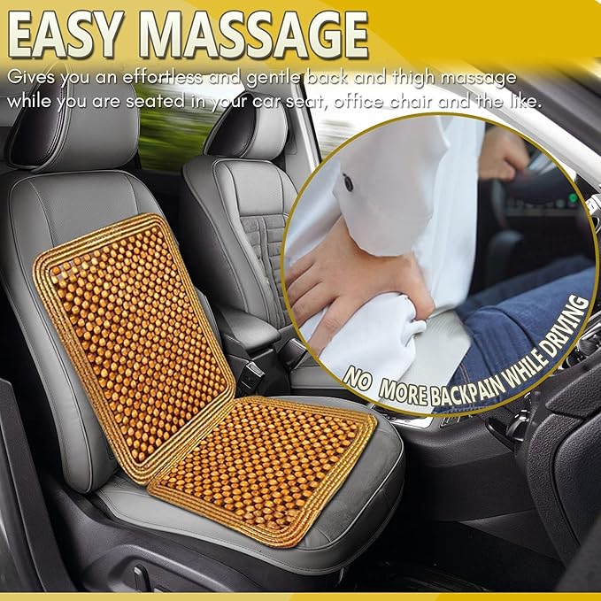 ZONETECH Wooden Beaded Car Driver Seat Cushion - Natural Double Strung Massaging Universal Comfortable Car Seat Cover Cushion with High Ventilation (2-Pack)