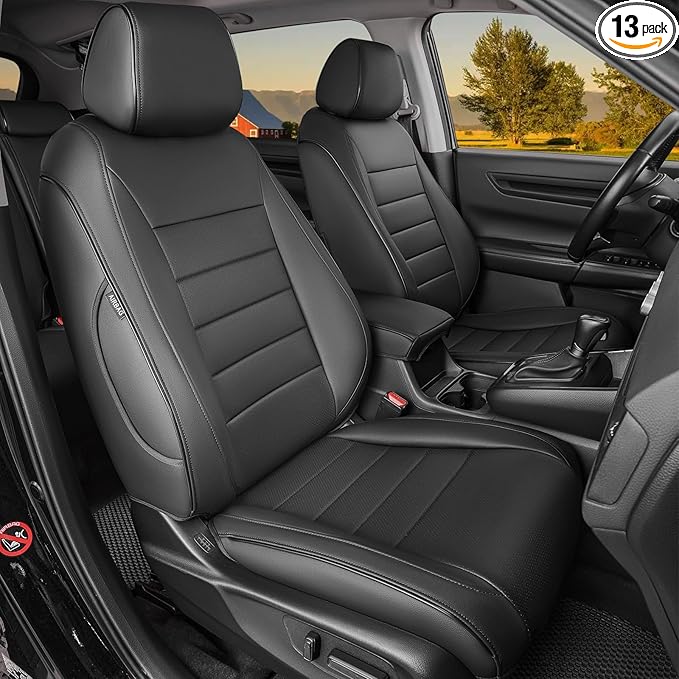 HKZ Fit CRV Car Seat Covers Full Set for Honda CR-V 2023 2024 2025 2026 CRV LX;EX;EX-L;Sport;Touring;Special Edition & Hybrid Model - Leather (Black)