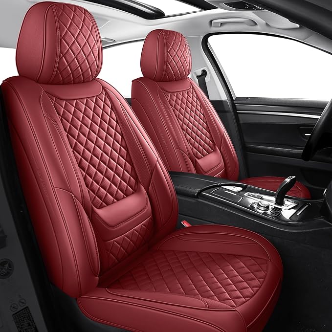hoozoom Front Seat Covers for Cars Breathable Leather Seat Covers Waterproof Seat Protectors Universal Fit for Most Automotive Cars SUV Trucks Van (Red, Front Pair)