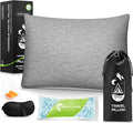 CushyOasis All-in-1 Camping Pillow Set - Shredded Memory Foam Small Travel Neck Pillow for Sleeping with Eye Mask, Earplugs & Washable Cover, Compact for Backpacking, Hiking, Airplane, Car, S Size