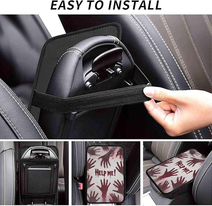 Universal Car Center Console Cushion Pad, Red Hand Soft Waterproof Car Center Console Cover Auto Armrest Seat Box Cover Protector for Most Vehicle SUV Truck Car
