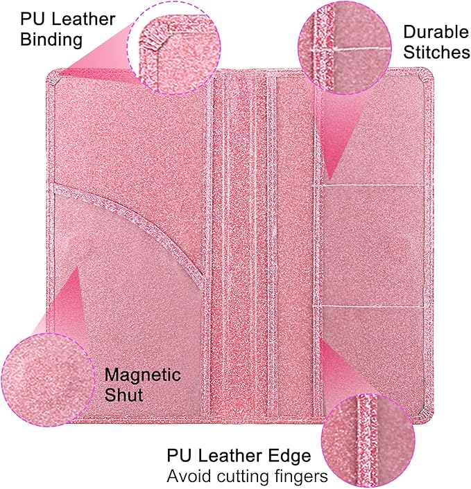 Car Registration and Insurance Holder, Premium Leather Insurance and Registration Holder,vehicle Glove Box Car Organizer, with Magnetic Shut for Cards, Driver License (Glitter Pink)