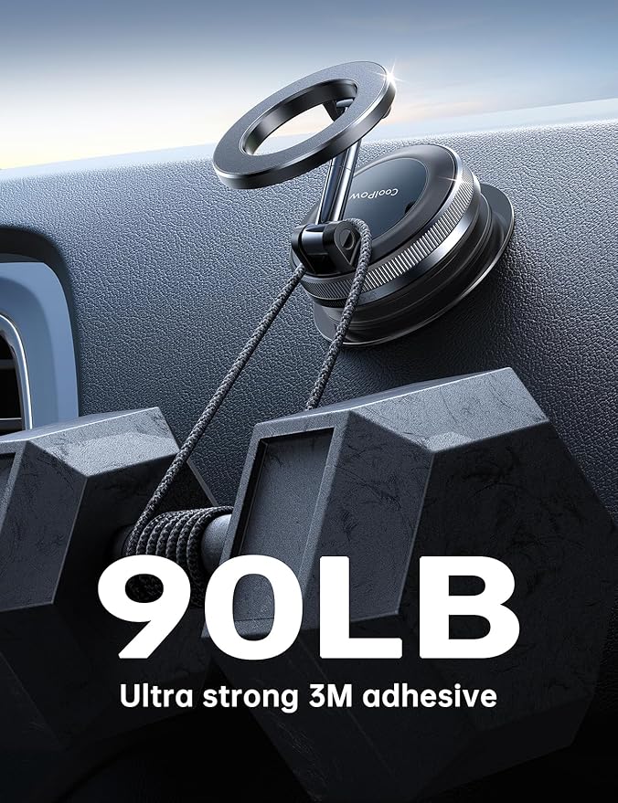 Coolpow【Newest Vacuum Magnetic Phone Holder for Car Phone Holder Mount【Movable Vacuum Suction】 Magsafe Car Mount Cell Phone Holders for Your Car Accessories Interior for Women Men for iPhone 17 16 15