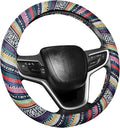 Boho Car Steering Wheel Cover, Ethnic Style Anti-Slip Coarse Flax Cloth Auto Wheel Cover, Bohemian Steering Wheel Protector for Most SUVs Vans Trucks, Car Accessories (Style B)