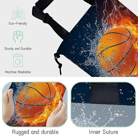 NHNXHWIA Basketball Car Trash Bag,Fire Ball Hanging Drawstring Car Garbage Bag,Waterproof Canvas Car Back Seat Organizer with Adjustable Buckle,for Vehicles,SUVs,Camping,Road Trips