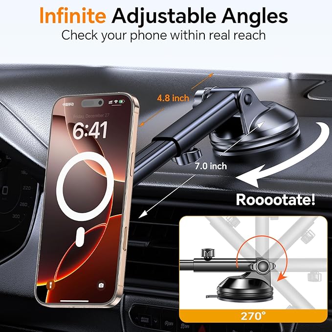 Coolpow for MagSafe Car Mount【Windshield+Vent+Dash】 Magnetic Phone Holder for Car Phone Holder Mount Cell Phone Holders for Your Car Accessories Phone Mount for Camera Stabilizers Stand for iPhone 17