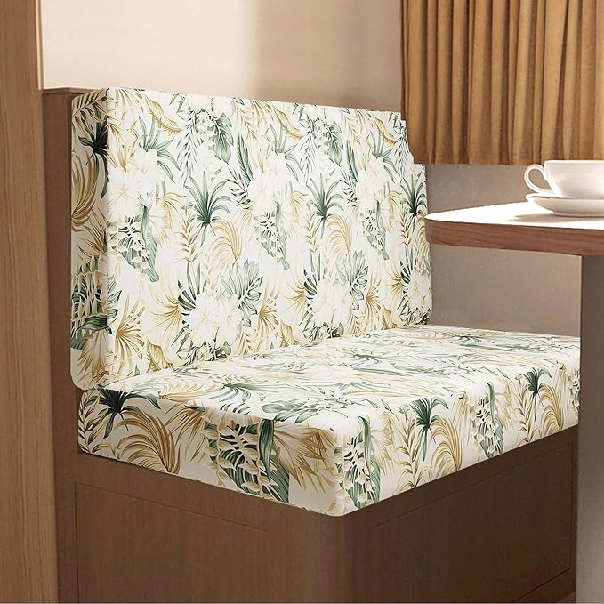 RV Dinette Cushion Covers, Stretch Table Seat Slipcovers, Replacement Washable Camper Couch Cushion Slipcovers for Bench Seats, RV Camper Car 1 Backrest Cover & 1 Bench Cover,Plant 3