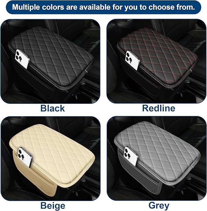 Center Console Cover Fit for VW/Volkswagen Jetta Leather Armrest Cover with 2 Storage Bags-Waterproof Scratch & Wear Resistant(Grey)
