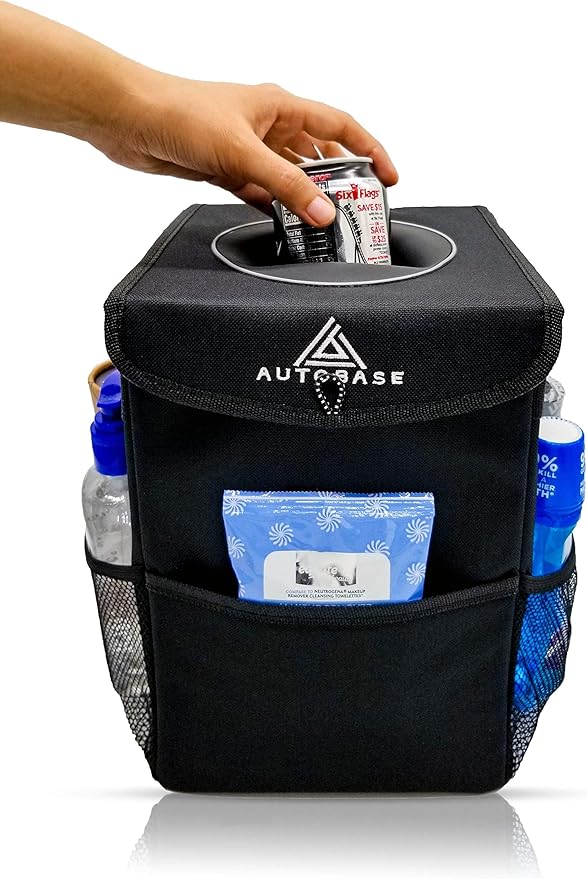 Autobase Trash Can for Car | Truck SUV Trash Bin Large 3 Gallon Size | Road Trip Must Haves | Car Gifts for Dad, Him or Her