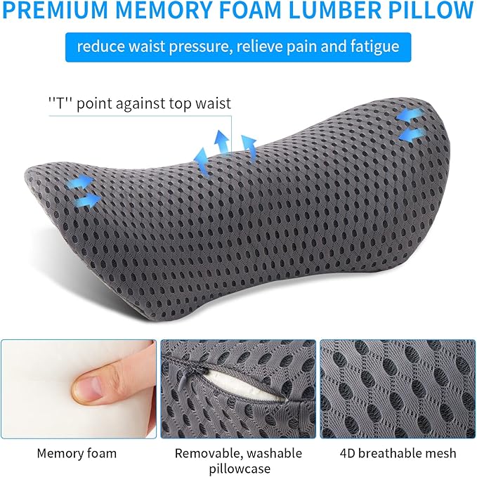 FOUSUPDT Lumbar Pillow, Memory Foam Lumbar Support Pillow for Office Chair and Car Seat, Back Support Pillow for Lower Back Pain Relief, Support Cushion Back Pillow for Sleeping, Driving, Resting