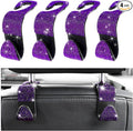 4 PCS Car Seat Headrest Hooks, Bling Crystal Rhinestone Back Seat Hanger Storage Organizer, Sparkly Seatback Holder Hooks for Purse and Bags Universal For Most Vehicles (Purple)