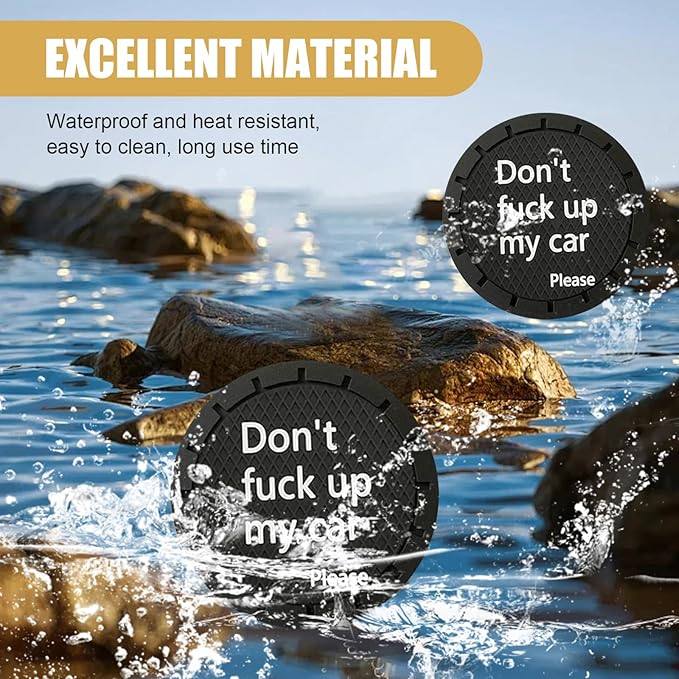 leechio 2 PCS Car Cup Coasters, Insulated Silent Cup Holder Coaster, Don't Fuck Up My Car Personalized Slogan Decorative Center Console Cup Holder Honeycomb Anti-Slip Drink Mat, for Most Cars (Black)