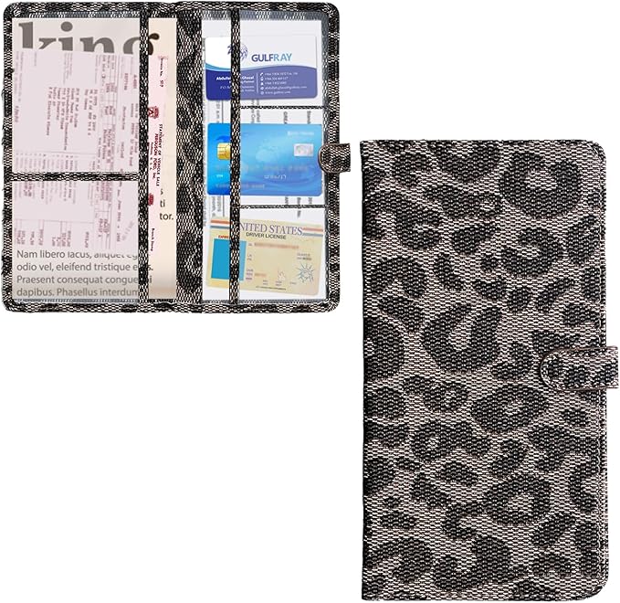 Ziciner Car Registration and Insurance Holder, Auto Card Document Glove Box Organizer with Magnetic Closure, Universal Vehicle Interior Accessories for Cars SUVs (Leopard-Large)