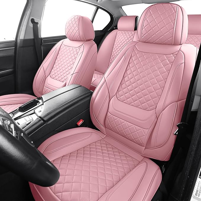 hoozoom Front Seat Covers for Cars Breathable Leather Seat Covers Waterproof Seat Protectors Universal Fit for Most Automotive Cars SUV Trucks Van(Pink, Front Pair)