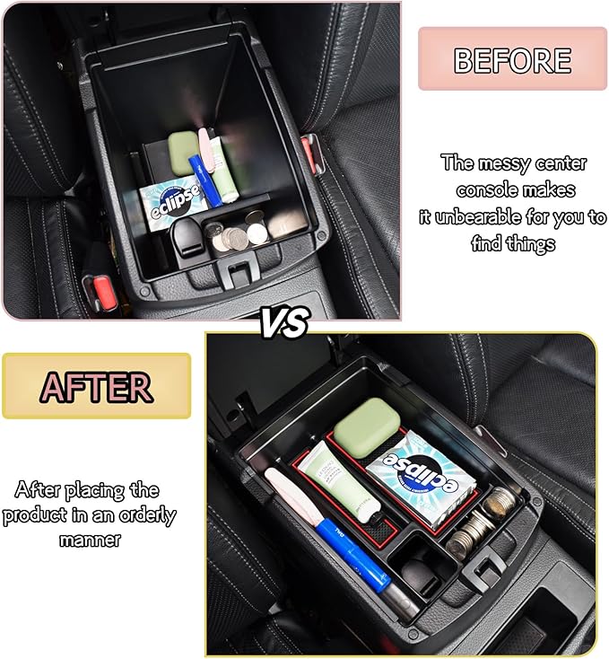 Center Console Organizer Tray Compatible with Nissan Rogue 2014-2020 / Rogue Sport 2017-2022 / Murano 2015-2024 Interior Accessories Insert Armrest Storage Glove Box, Red