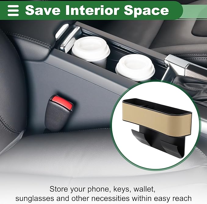 Motoforti Universal Car Seat Gap Filler Organizer with Cup Holder Front Seat Gap Filler Car Seat Gap Organizer Car Storage Accessories, Leather, Beige