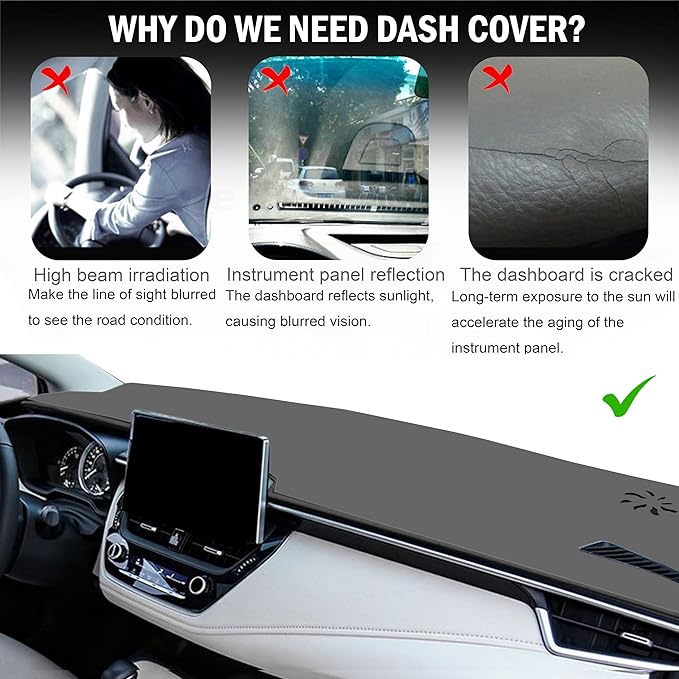 for Toyota Corolla Accessories 2019-2022 2023 2024 2025 2026 Dash Cover Dashboard Cover Mat Center Console Carpet Non-Slip Protector Sunshield Pad Custom Fit for Corolla 2020 2021, All Gray