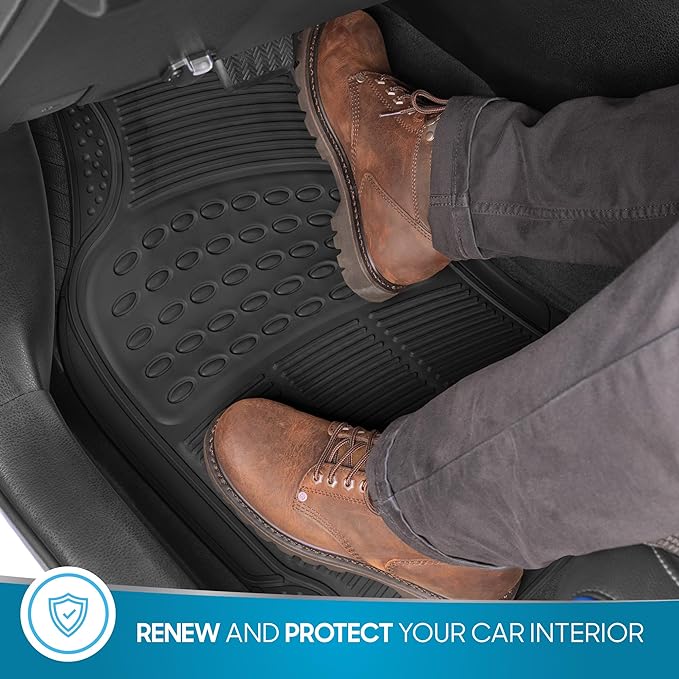 BDK M783 DuraChannel Heavy Duty Rubber Car Floor Mats Liner for Auto - All Weather 3 Piece Set Front & Rear, Fits Car Truck SUV Van, Universal Trim to Fit