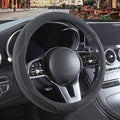 Gray Faux Suede Steering Wheel Cover, Breathable Non-Slip Sweat-Proof Wear-Resistant No Pilling, Warm in Winter and Cool in Summer, Universal 15 inch