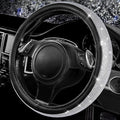 CAR PASS Bling Silver Diamond Leather Steering Wheel Cover, with Sparkly Crystal Glitter Rhinestone Universal Fit 13" 1/2-14" Small Car Wheel Protector for Women Girl Fit Car,SUV,Van,Sedan, Silver